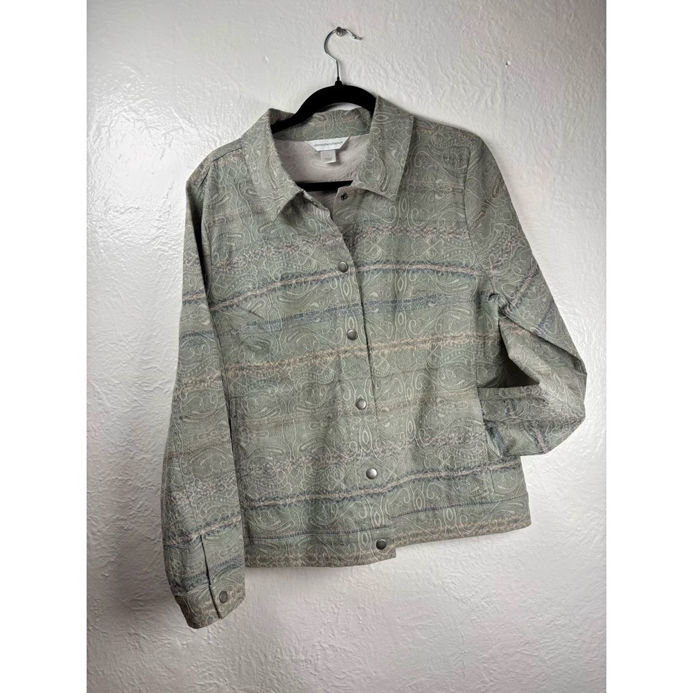 Christopher & Banks Womens Large Sage Green Paisley Button Front Jacket Stretch